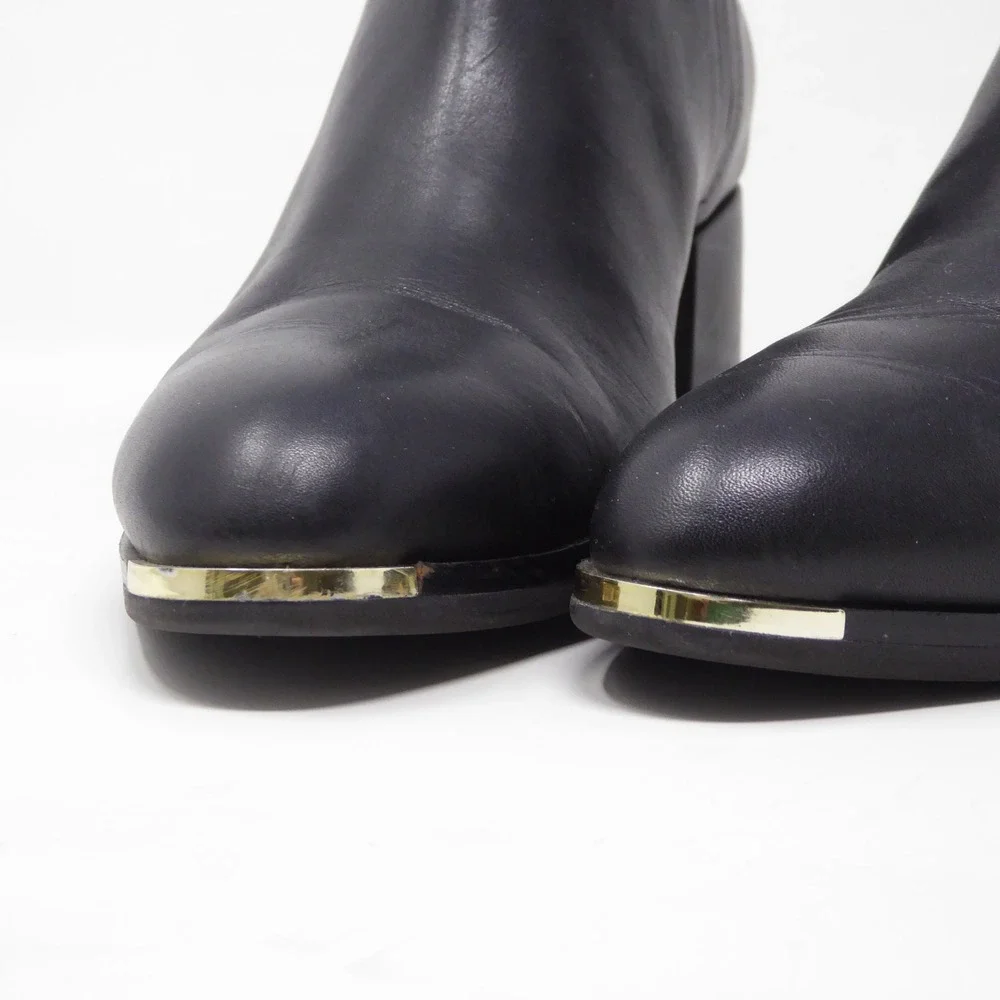 Cole Haan Women Grand Ambition 55 mm Boots Black Leather Block Heel Gold Toe 8.5